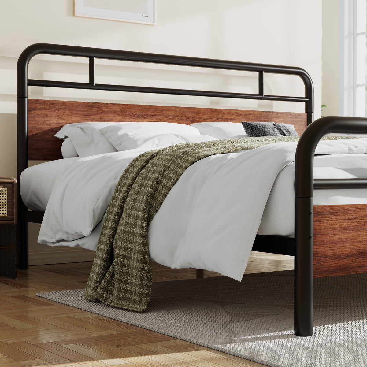 Light Brown King Size Metal Platform Bed Frame with Headboard N7065