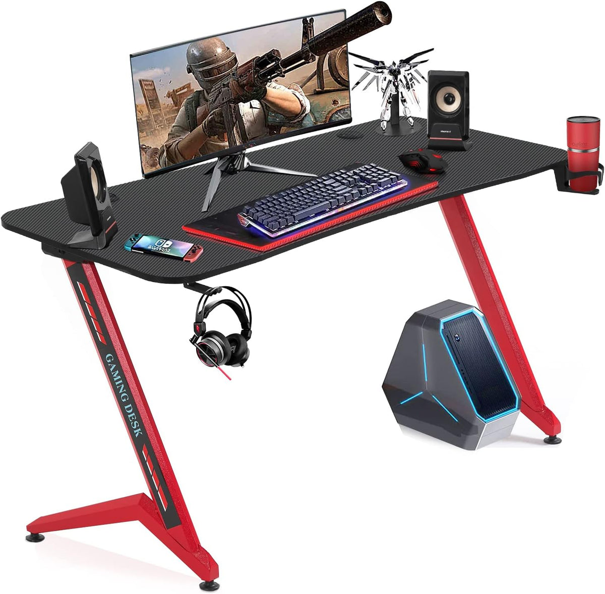 Black&Red 44 inch Gaming Desk with Headphone Hook and Cup Holder J837386