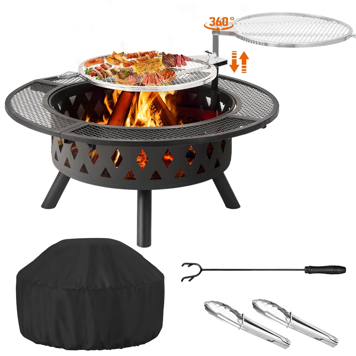 Black Wood Burning Fire Pit with Grill T209092