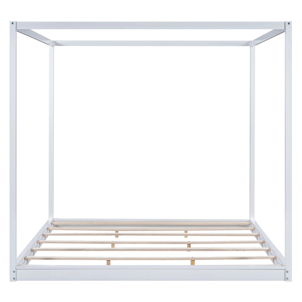White Pine Wood Queen Size Canopy Platform Bed A325920