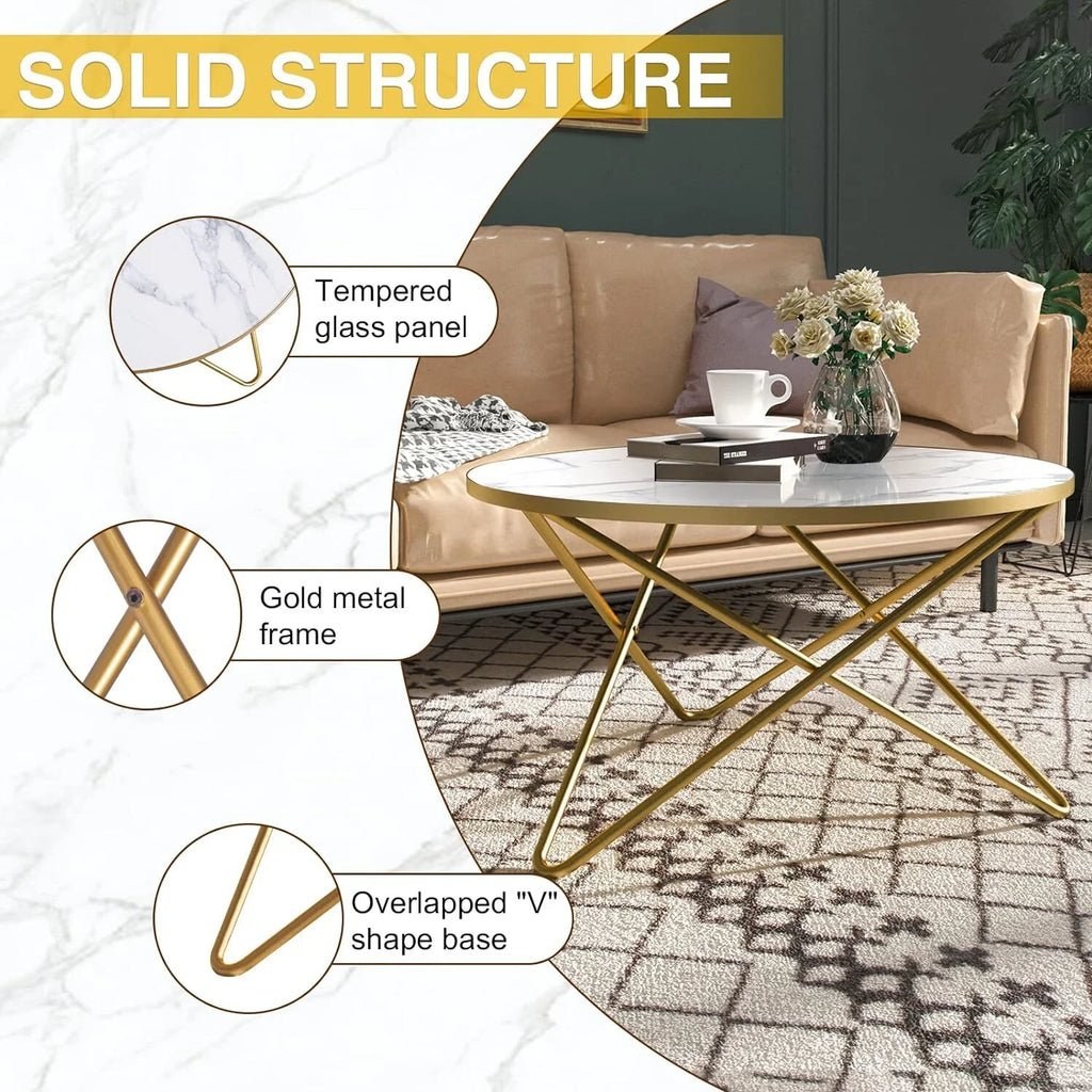 Round Coffee Table with White Faux Marble Top C16901