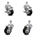 Polyurethane Swivel Threaded Stem Caster Set of 4 Black Wheels V14560