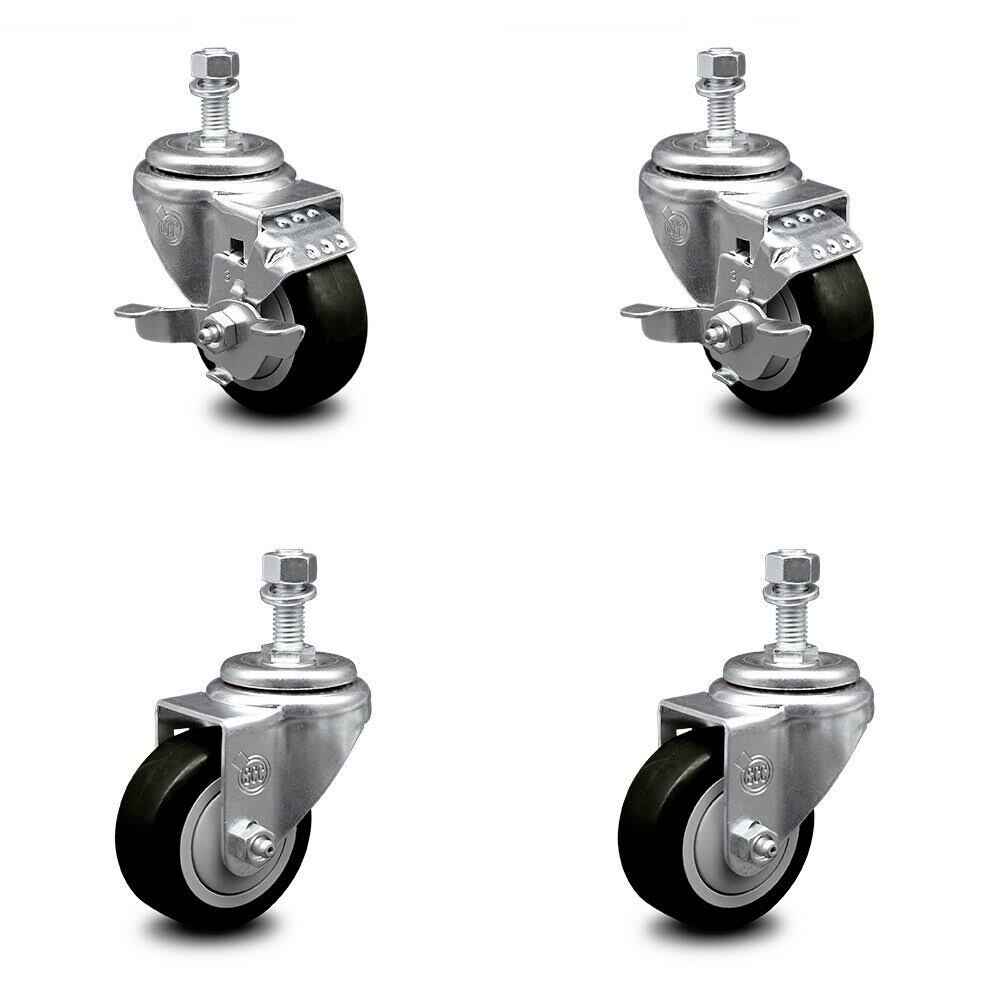 Polyurethane Swivel Threaded Stem Caster Set of 4 Black Wheels V14560