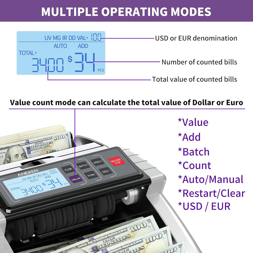 Money Counter Machine with Value Count and Counterfeit Detection R78852