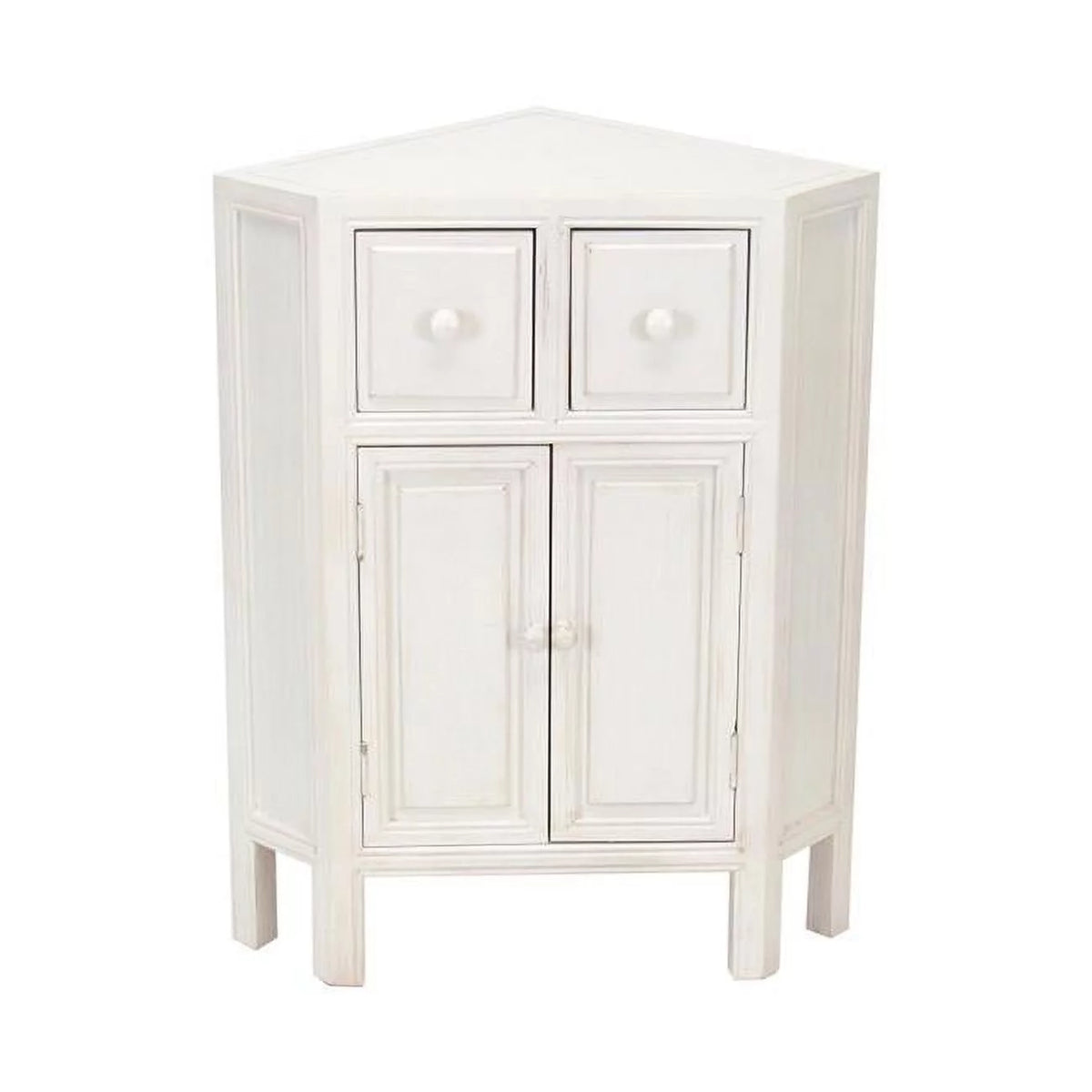 White Wooden Corner Cabinet with 2 Drawers & 2 Doors J926