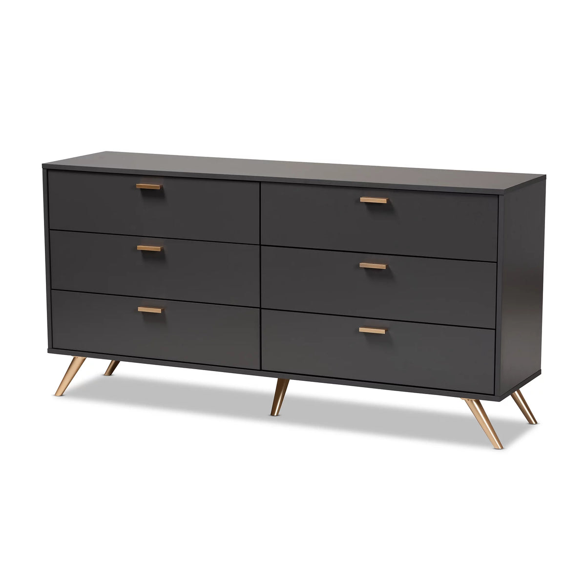 Dark Grey Gold Wood 6-Drawer Dresser V1097