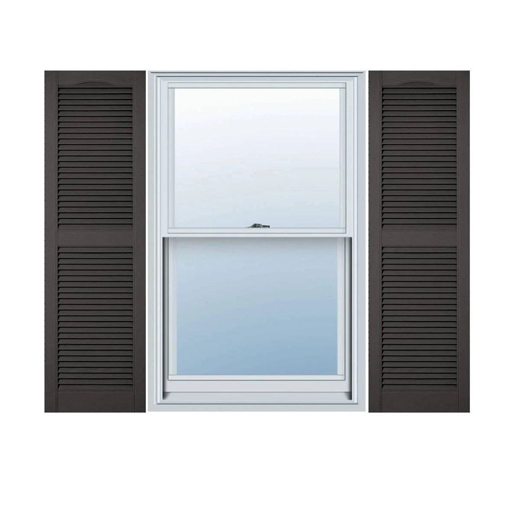 18 inchw x 50 inchh Vinyl Cathedral Top Center Mullion Open Louver Shutters with Shutter-Loks Per Pair A619