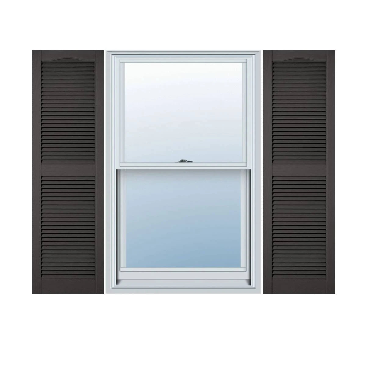 18 inchw x 50 inchh Vinyl Cathedral Top Center Mullion Open Louver Shutters with Shutter-Loks Per Pair A619