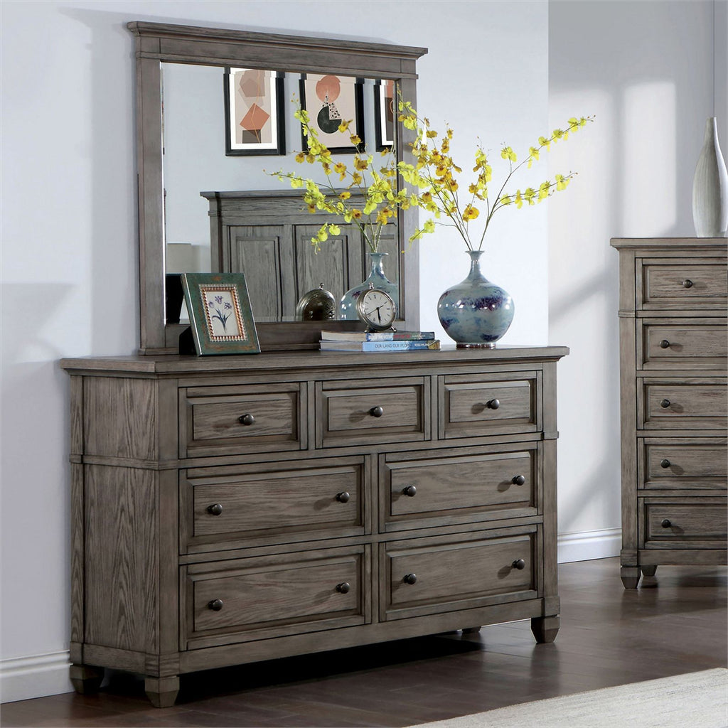 Gray Wood 7-Drawer Dresser with Mirror S95682