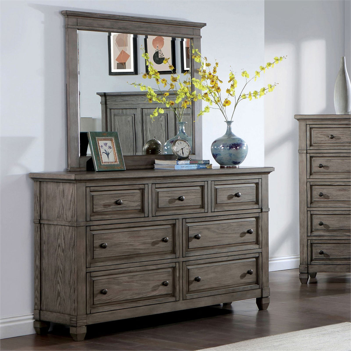 Gray Wood 7-Drawer Dresser with Mirror S95682