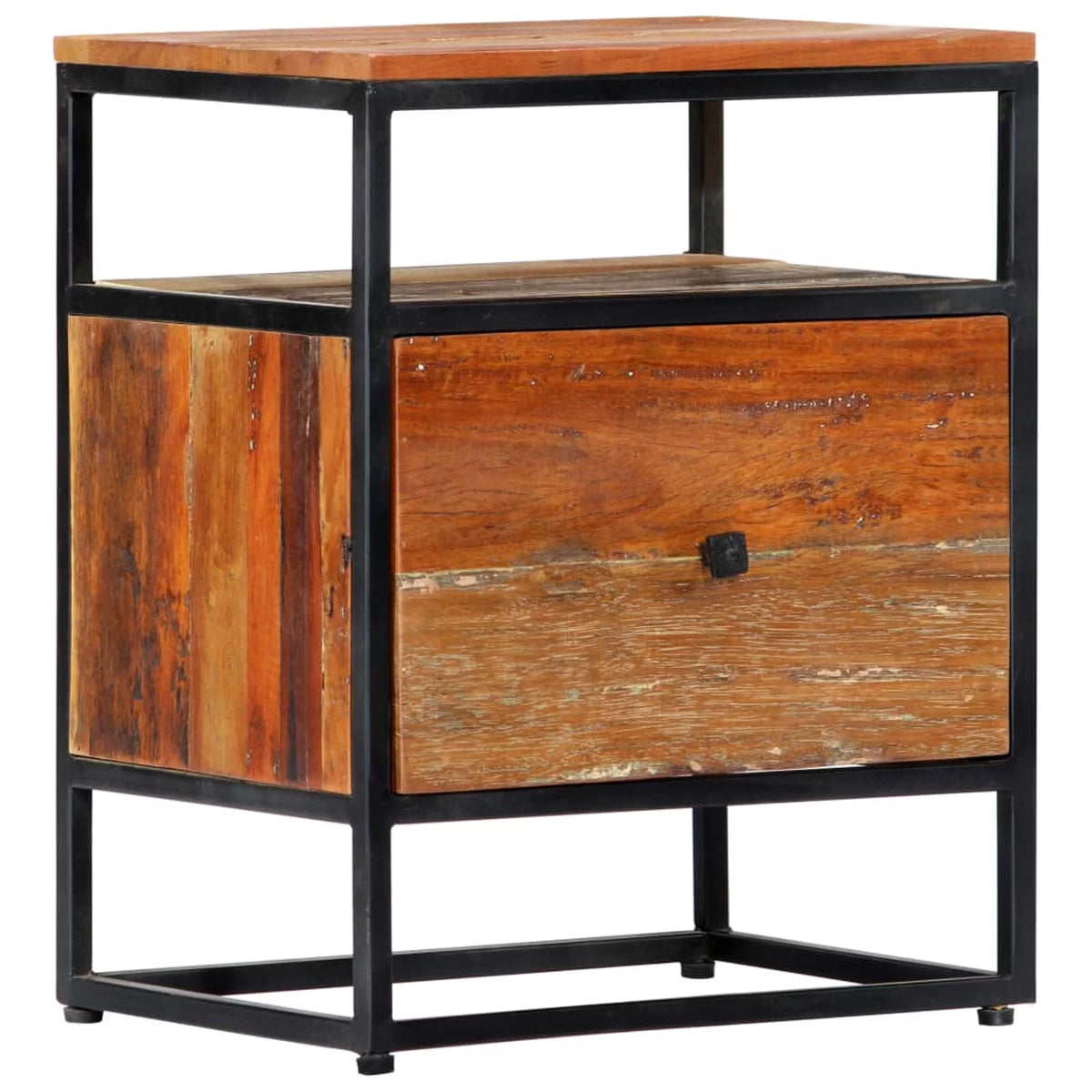 Bedside Cabinet Solid Reclaimed Wood and Steel A6937