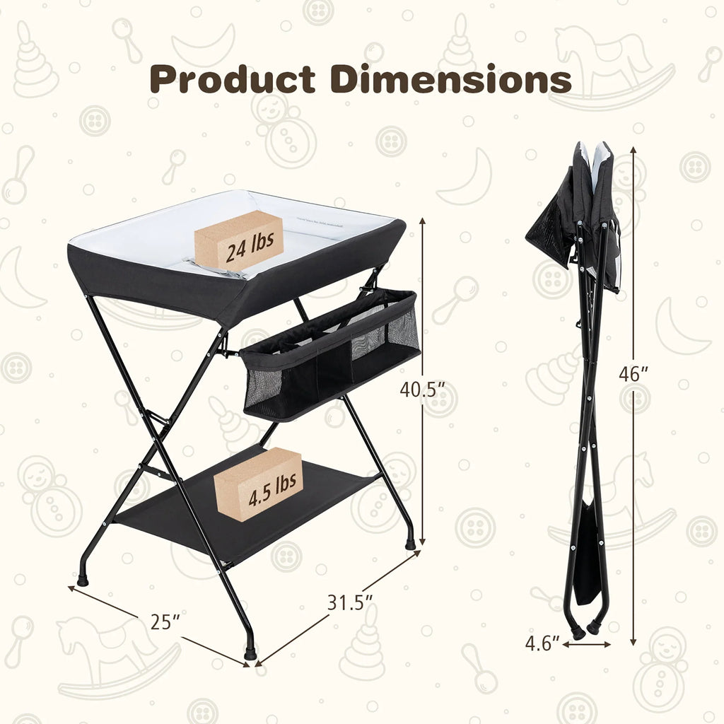 Folding Baby Changing Table with Storage Black W39839