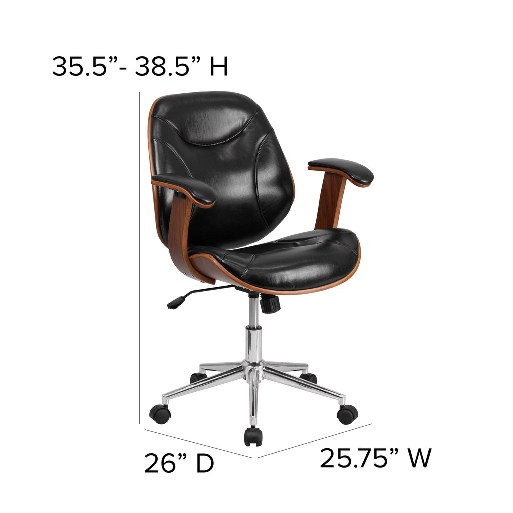 Black LeatherSoft Mid-Back Ergonomic Swivel Office Chair with Arms Z3726
