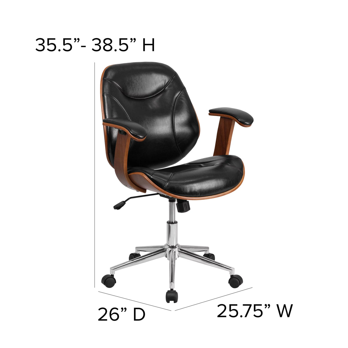 Black LeatherSoft Mid-Back Ergonomic Swivel Office Chair with Arms Z3726