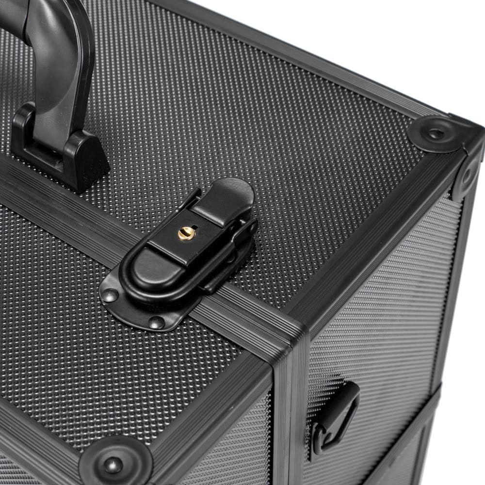 Portable Makeup Train Case with Lock and Compartments, black I83027