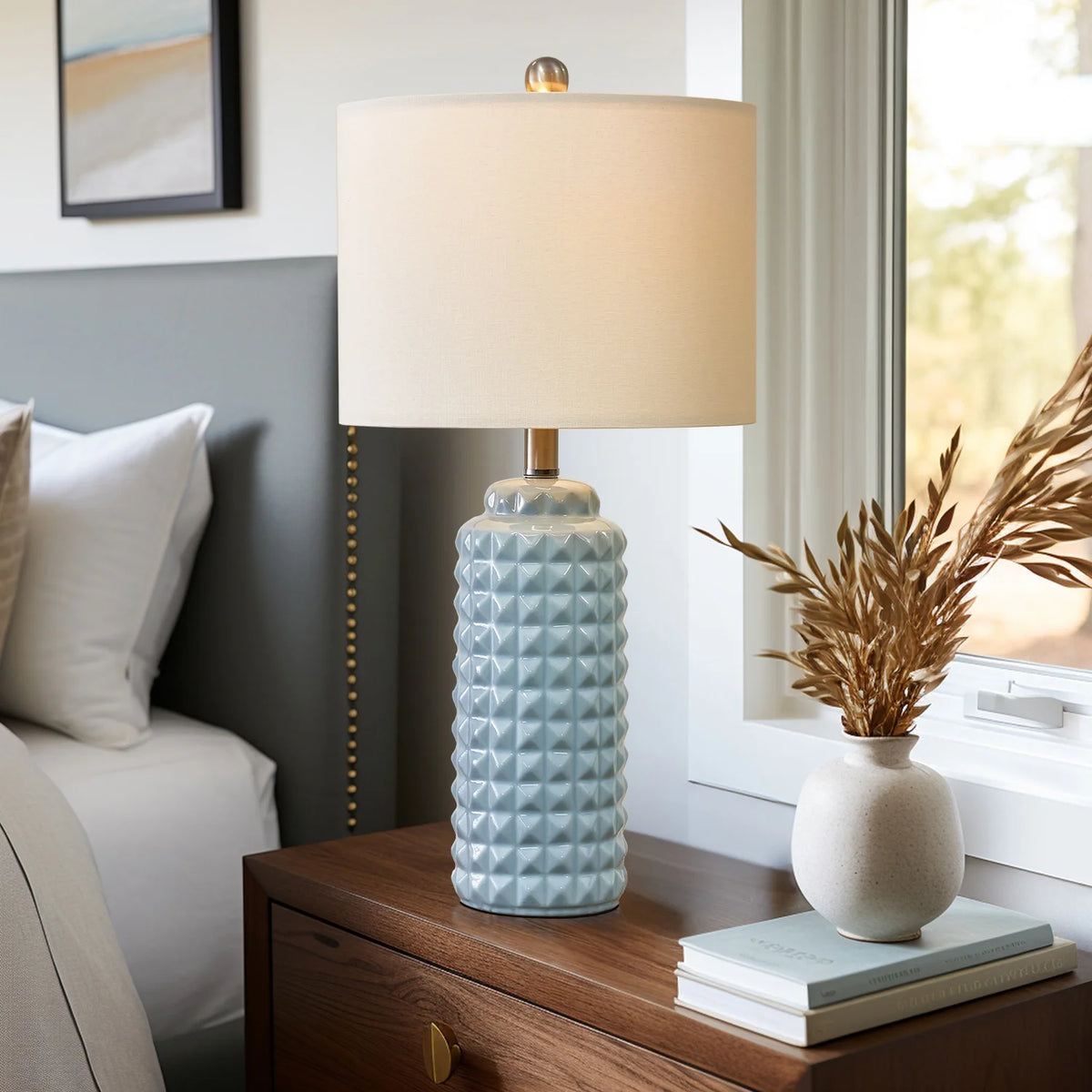 Light Blue 24.5" Ceramic Table Lamp Set of 2 Z18752