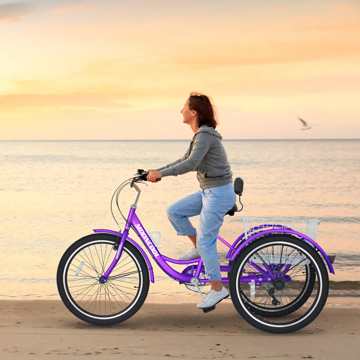 Cyan 26 inch 7-Speed Adult Tricycle with Basket A98222