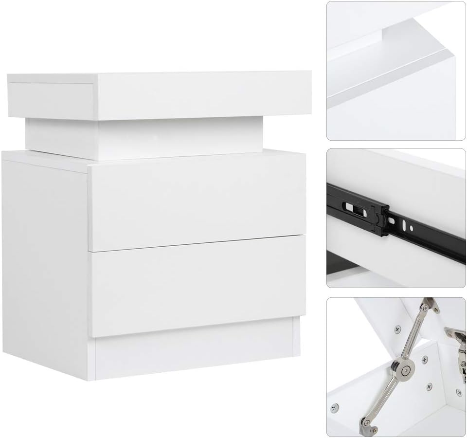 White 2 Drawer LED Nightstand J192937