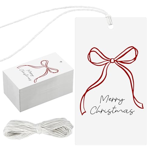 100 Pcs Red Bow Christmas Tags with String M14370