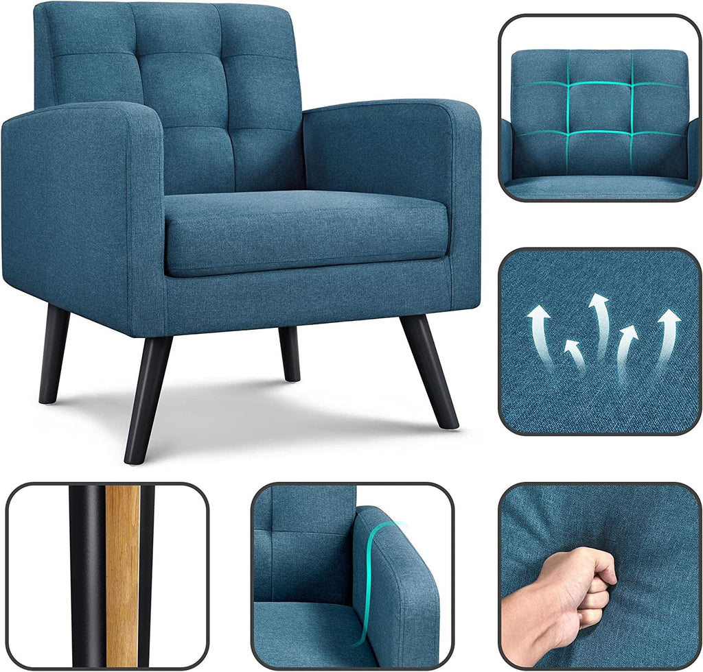 Mid-Century Accent Chair with Wood Legs, Navy Blue S38548