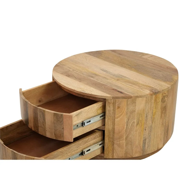 Brown 2-Drawer Round Wood Coffee Table K16700