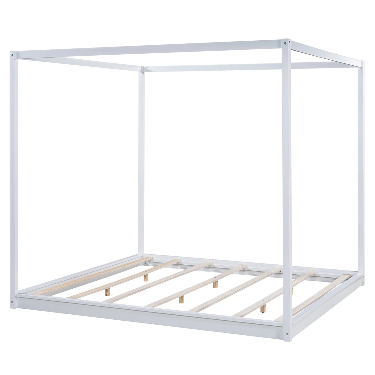 White Pine Wood Queen Size Canopy Platform Bed A325920