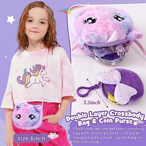 Unicorn Toy with Wired Headphones Diary Water Bottle Plush Bag Purse Socks Mirror W49286