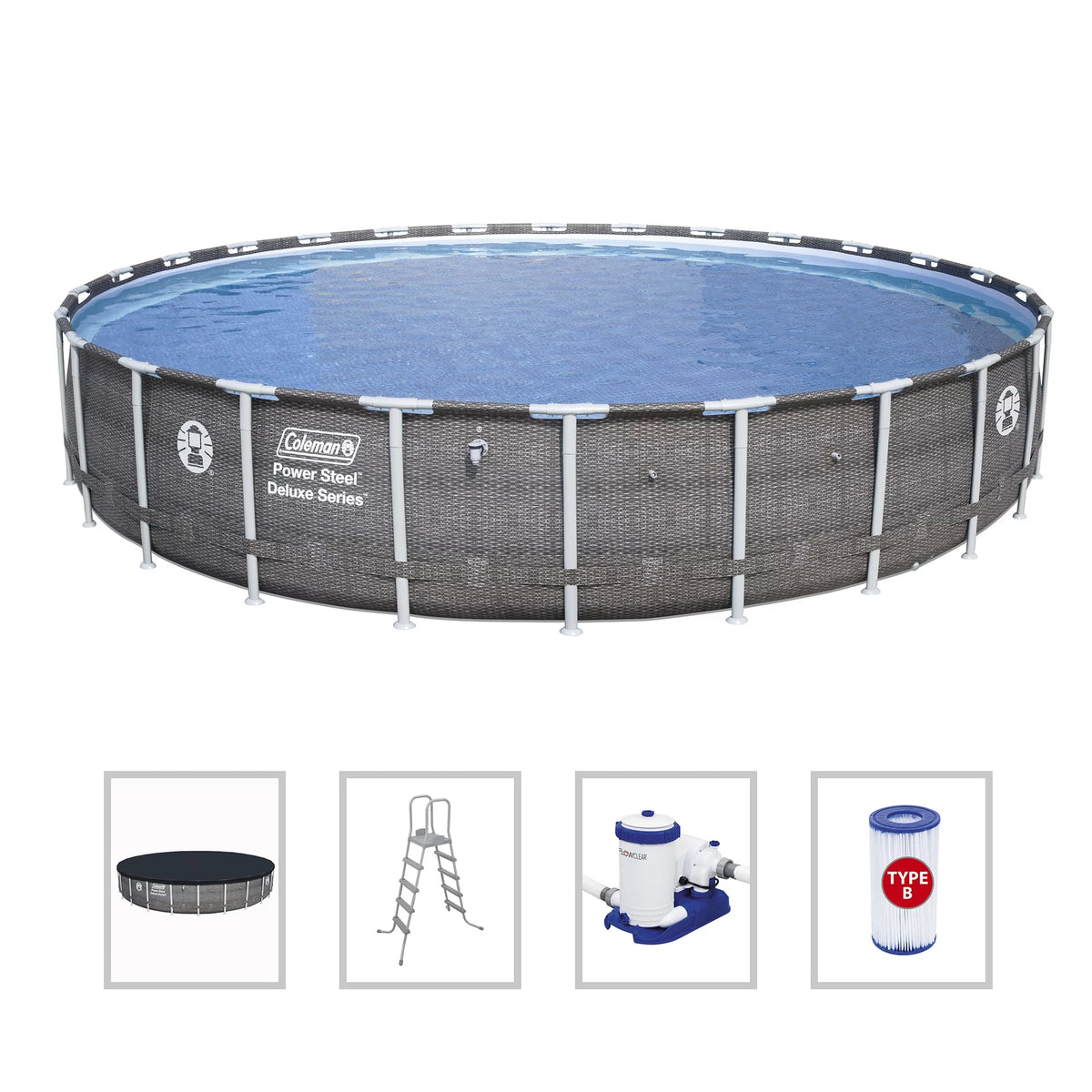 Power Steel Pool Set with Pump, Ladder and Cover O3184