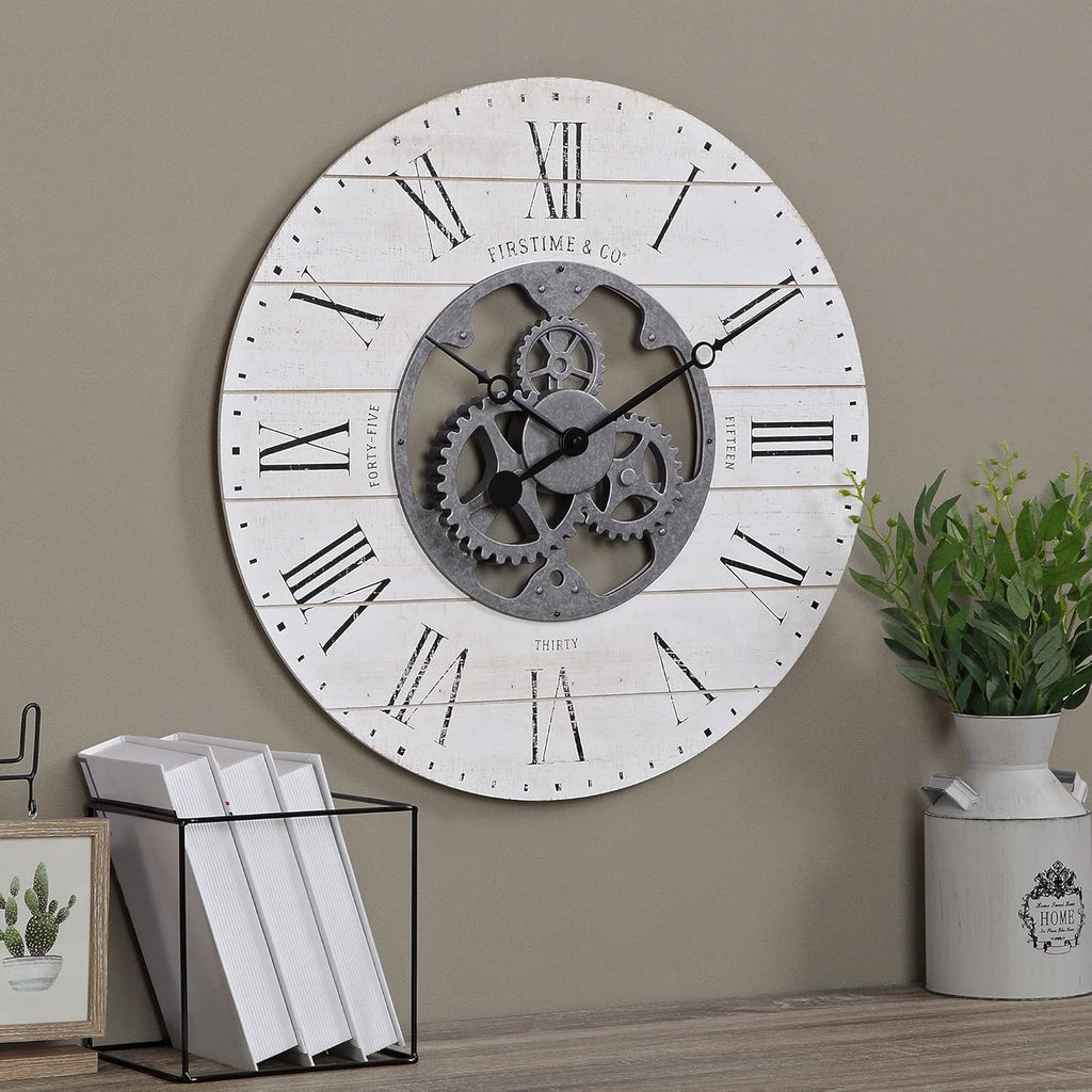 Black Shiplap Gears Farmhouse Wall Clock A63575