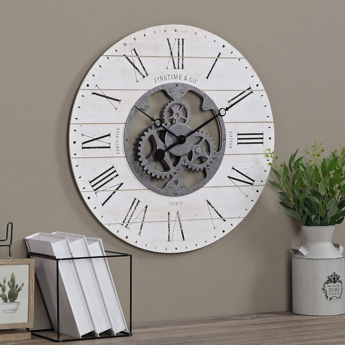 Black Shiplap Gears Farmhouse Wall Clock A63575