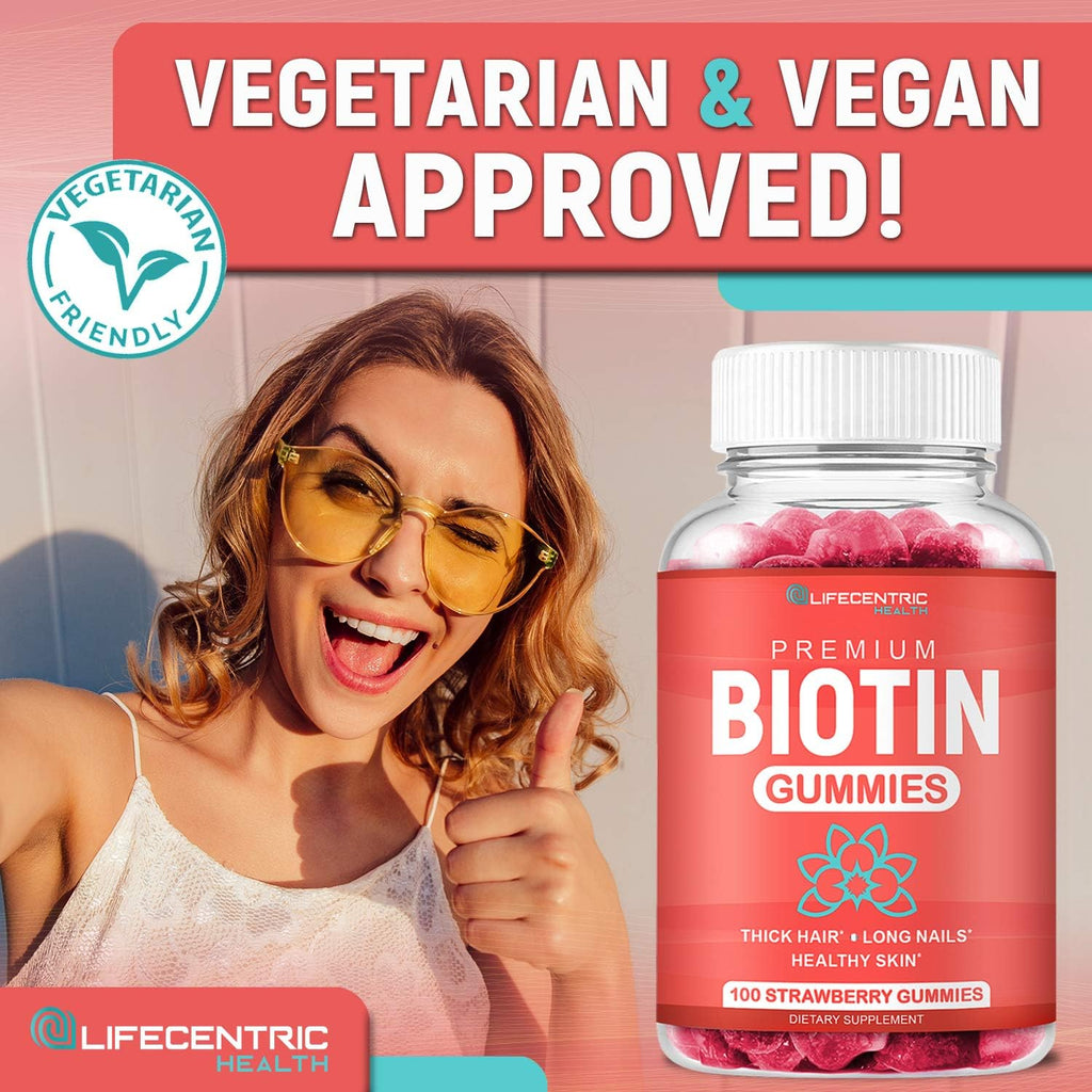 Biotin 10000mcg Chewable Supplement, 100 Count Vegan Gummies T619