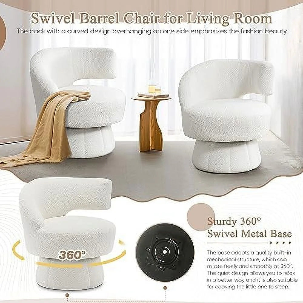 Swivel Barrel Chair Upholstered Accent Chair with Curved Back T50530