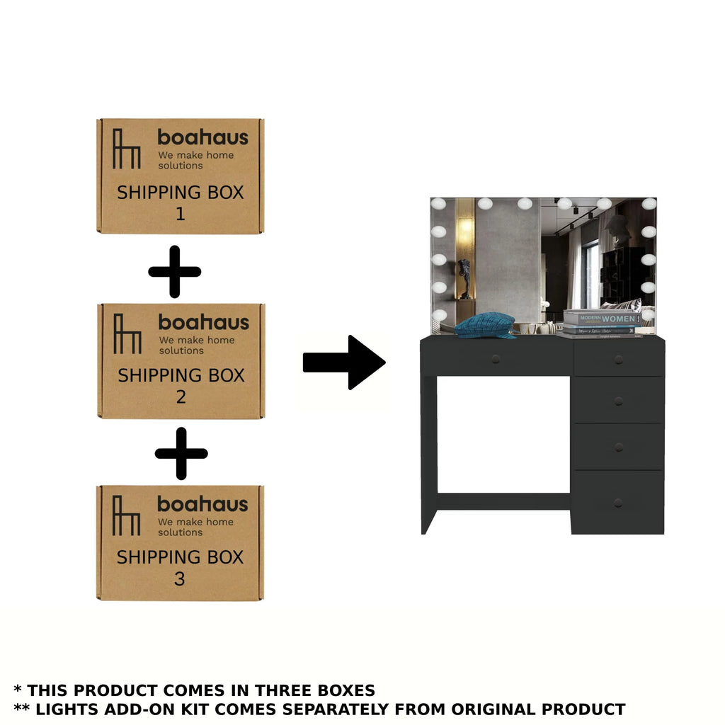 Black Makeup Vanity Table with 5 Drawers I28364