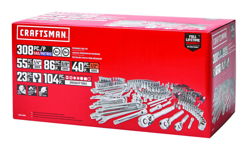 1/4, 3/8 and 1/2 in. Drive Metric and SAE 6 and 12 Point Mechanic's Tool Set 308 pc. R6137