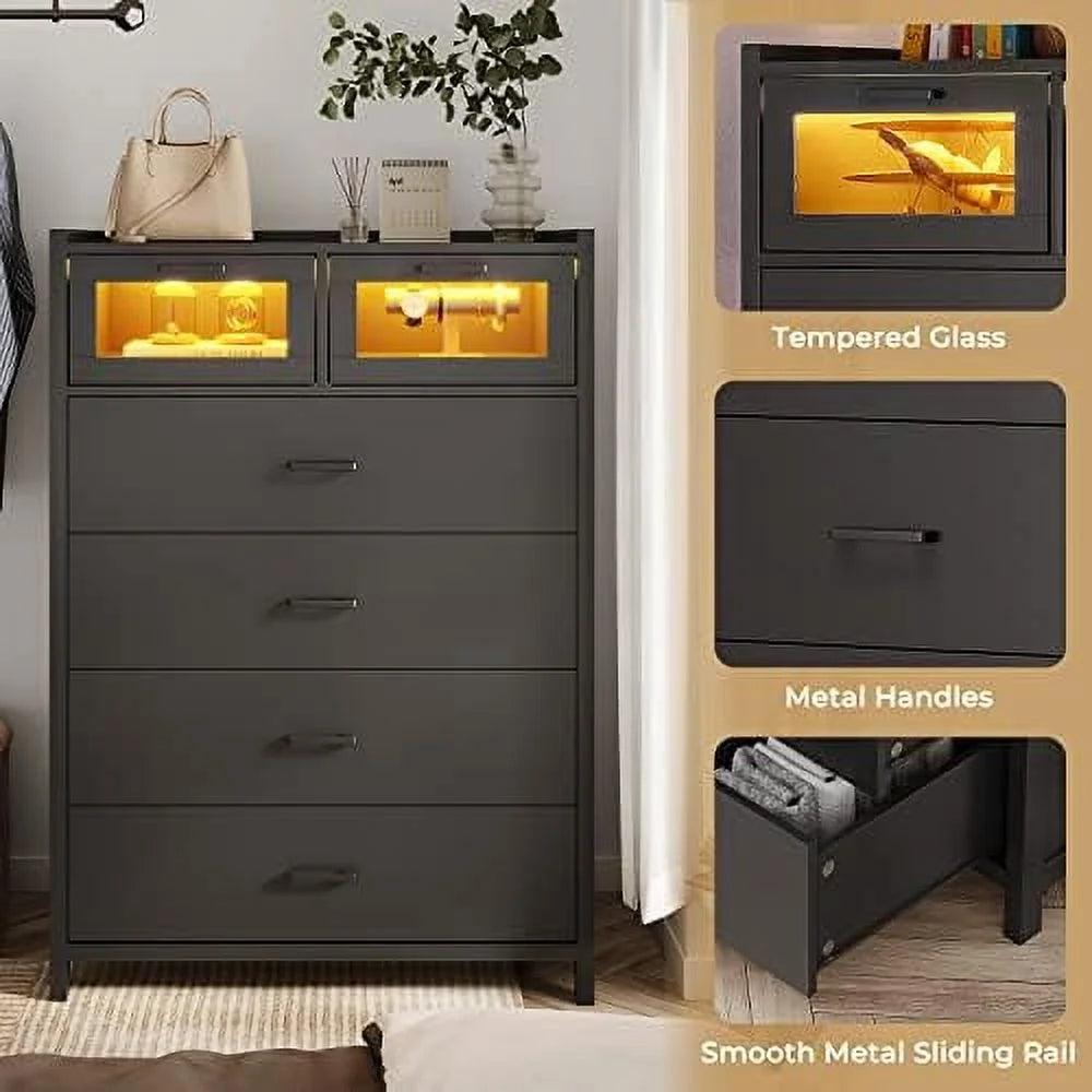 6 Drawer Wooden Dresser with LED Lights F8213