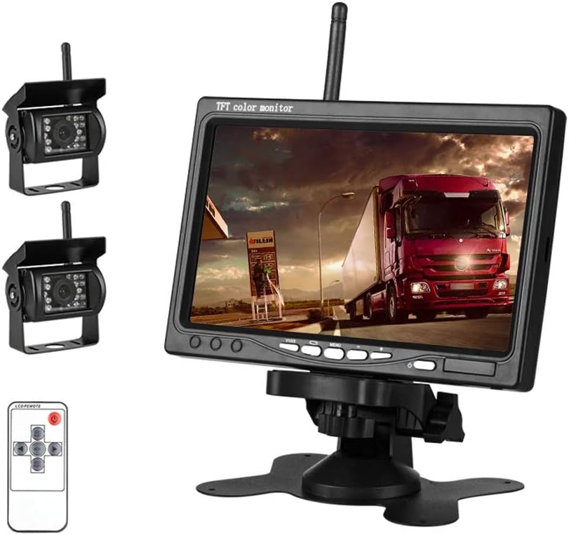 2pcs Wireless Vehicle Backup Cameras with 7 Monitor F9362