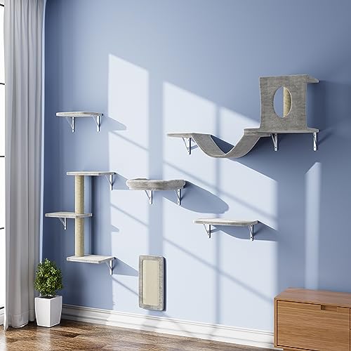 Gray 6 Pcs Wall Mounted Cat Furniture Set T22736