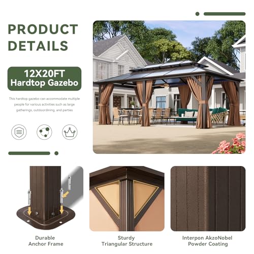 12'x16' Hardtop Gazebo with Netting and Curtains G8780