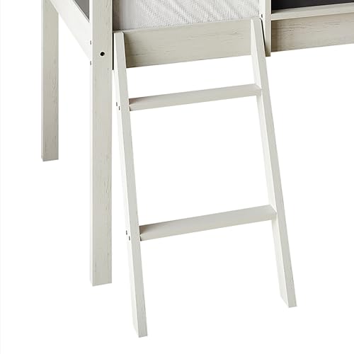 Antique Gray Wood Twin Loft Bed Frame with Slide, Climbing Ladder, Chalkboard, Guardrail V691