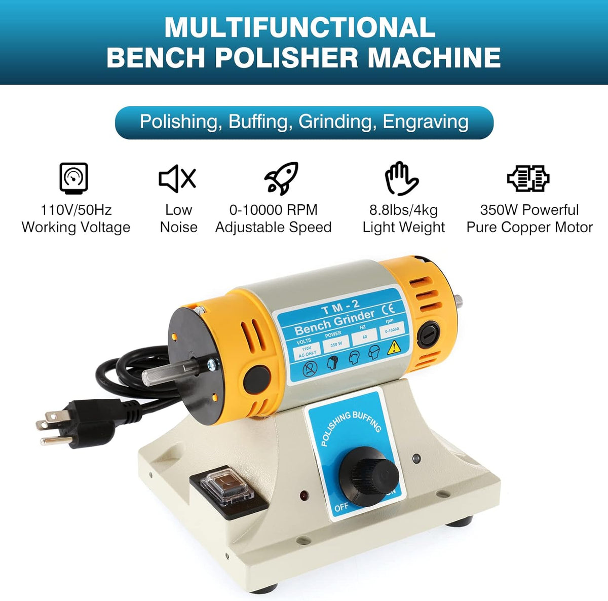 110V 350W 10000RPM Adjust Speed Bench Lathe Rock Polisher Grinder with Flexible Shaft I38191
