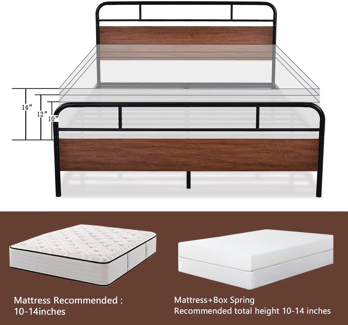 Light Brown King Size Metal Platform Bed Frame with Headboard N7065