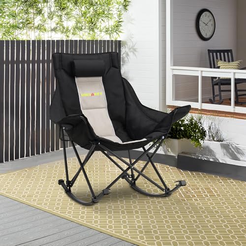 Oversized 400lbs Capacity 600D Oxford Rocking Camping Chair with Cup Holder A30838