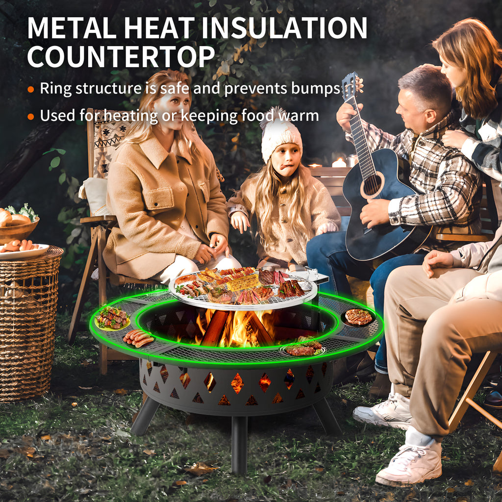 Black Wood Burning Fire Pit with Grill T209092