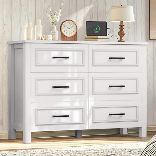 White Walnut 6 Drawer Wood Dresser E743621