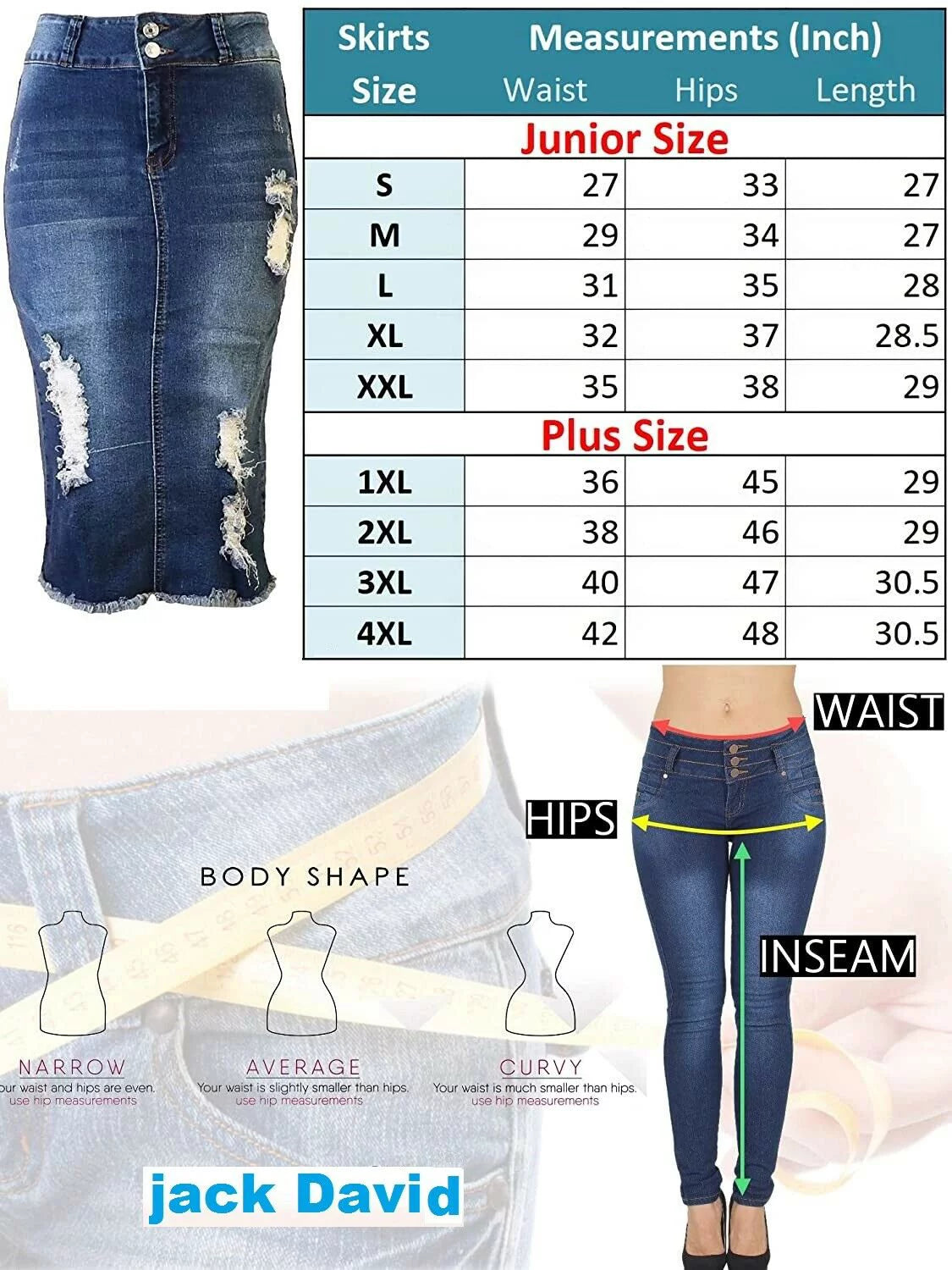 Plus Size Midi Ripped Denim Jean Skirt H439