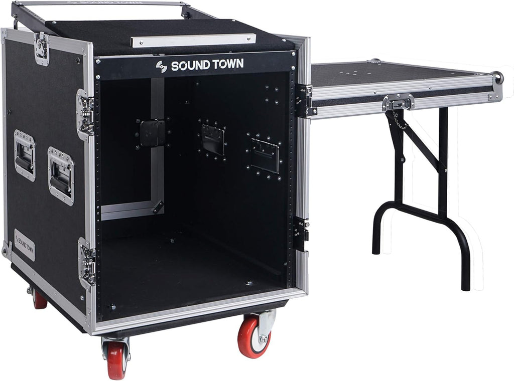 8U PA DJ Pro Audio Rack Case with 13U Slant Mixer Top and Casters W14745