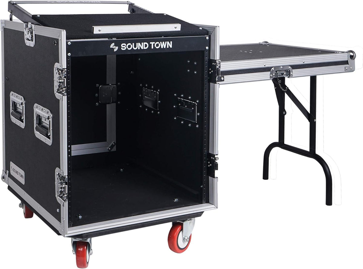 8U PA DJ Pro Audio Rack Case with 13U Slant Mixer Top and Casters W14745