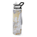 White and Black Golden Marble 32oz Tritan Leakproof Water Bottle with Straw U6090