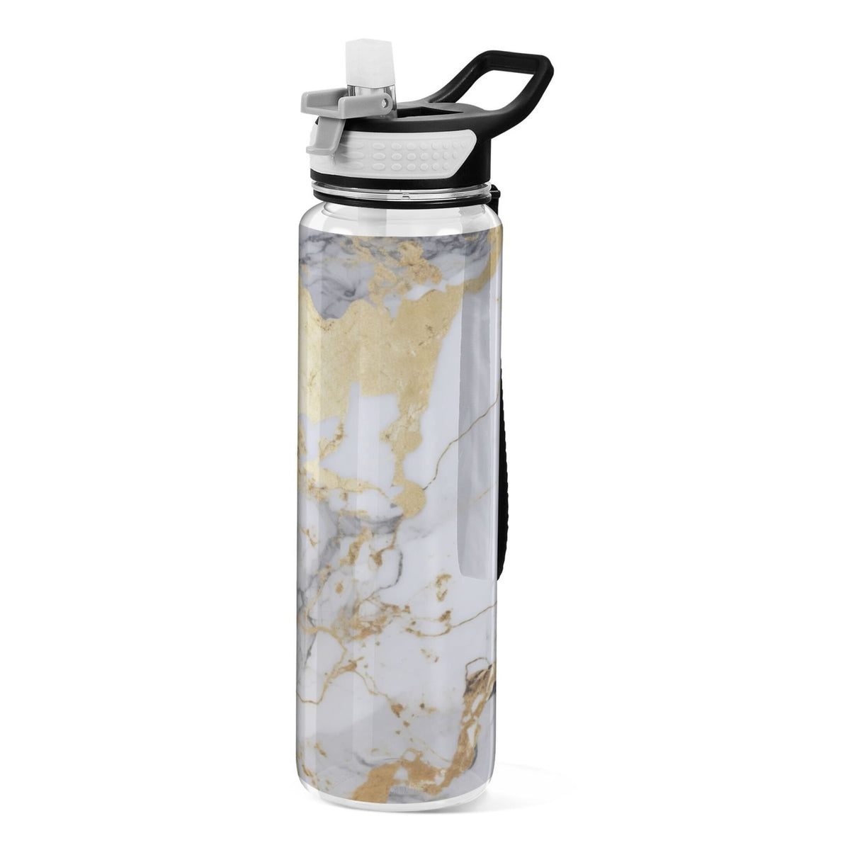 White and Black Golden Marble 32oz Tritan Leakproof Water Bottle with Straw U6090