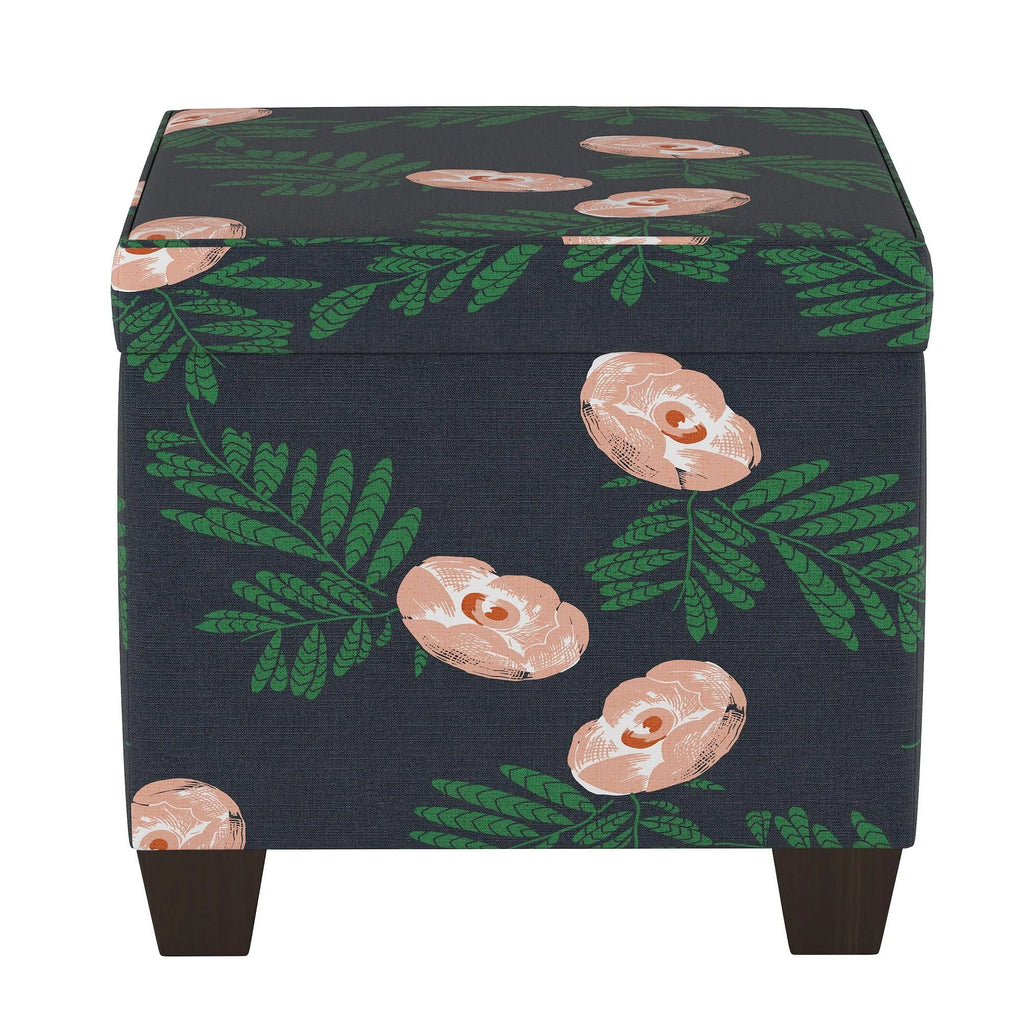 Indigo Floral Square Storage Ottoman W66306